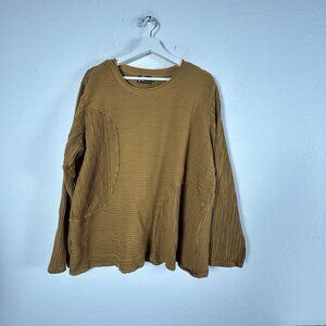 Fenini Womens Textured Knit Brown Long Sleeve Top XL Cotton Lagenlook Pullover